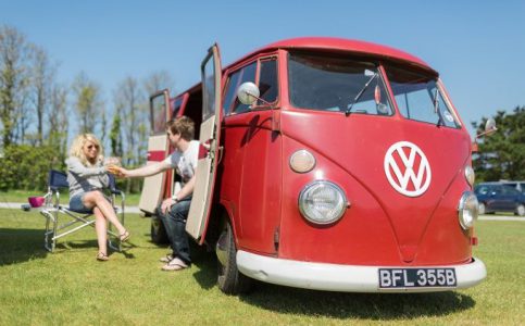 Red VW camper van