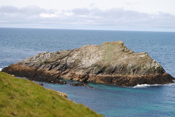 A rock with sunbathing seals 