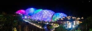 Eden project illuminated biomes in winter, Cornwall